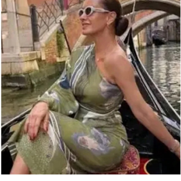 Zara Asymmetrical Olive green dress COLLECTION PRINTED bloggers collection - Picture 2 of 15